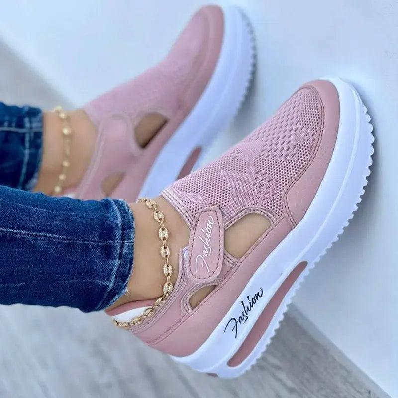 Flat Fly Knit Breathable Velcro Casual Mesh Shoes cj
