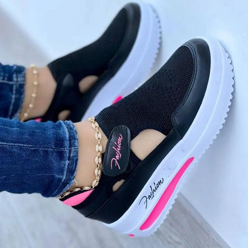 Flat Fly Knit Breathable Velcro Casual Mesh Shoes cj
