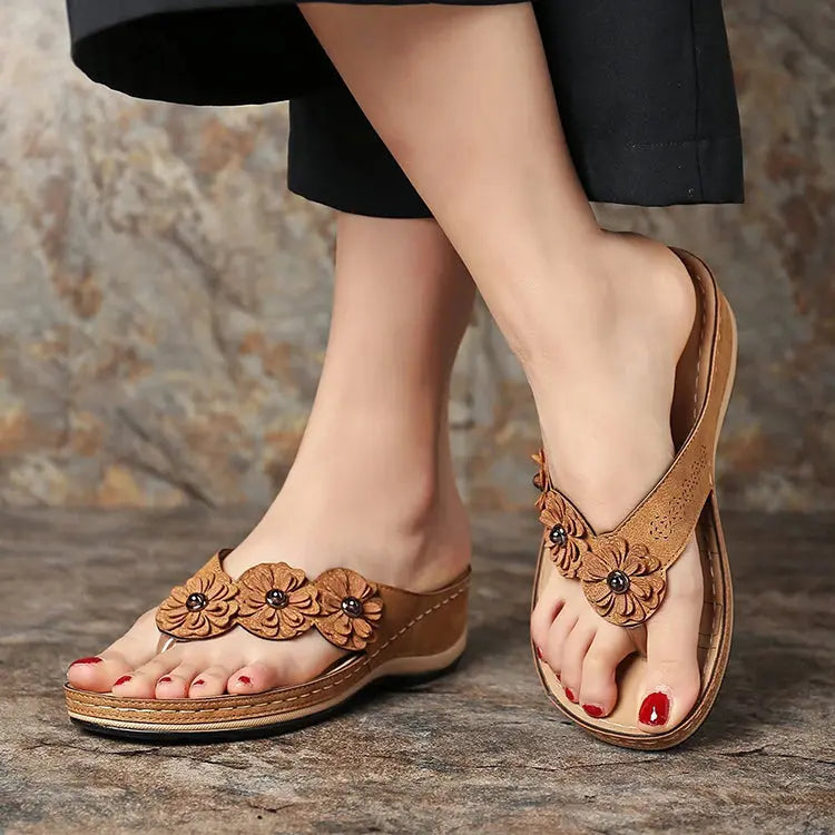 Flowers Sandals Women Retro Style Wedges Shoes Outdoor Beach Shoes Summer cj