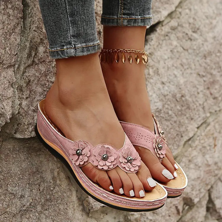 Flowers Sandals Women Retro Style Wedges Shoes Outdoor Beach Shoes Summer cj