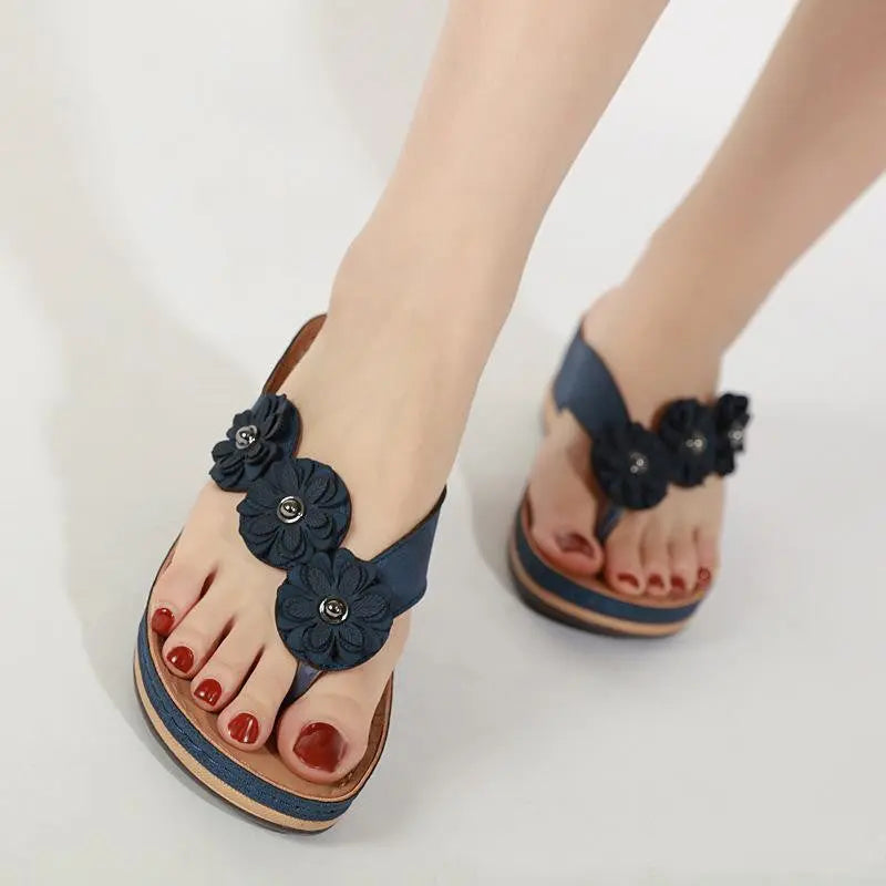 Flowers Sandals Women Retro Style Wedges Shoes Outdoor Beach Shoes Summer cj