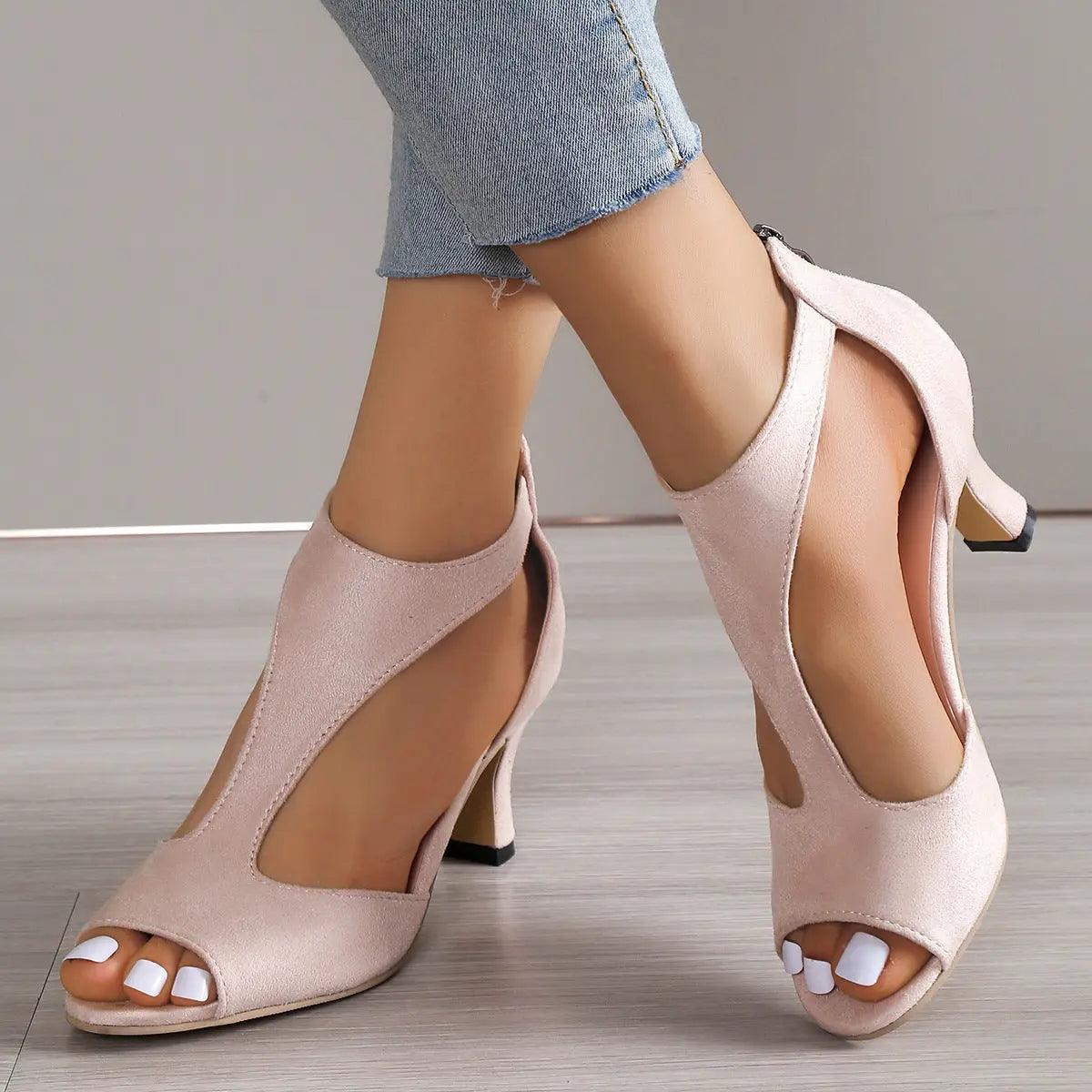 High Heel Peep Toe Sandals Women Back Zipper Outdoor Summer Shoes cj