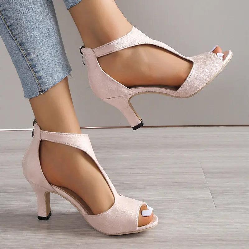 High Heel Peep Toe Sandals Women Back Zipper Outdoor Summer Shoes cj