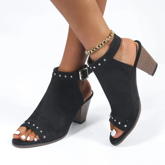 High Heel Shoes With Rivet Design Peep Toe Sandals Women cj