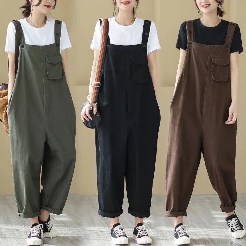 High Waist Slimming Large Size Loose Casual Solid Color Workwear Straight Jumpsuit cj