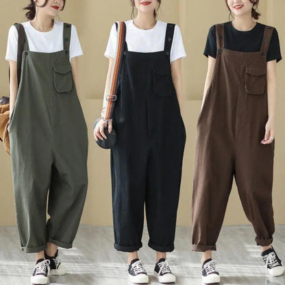 High Waist Slimming Large Size Loose Casual Solid Color Workwear Straight Jumpsuit cj