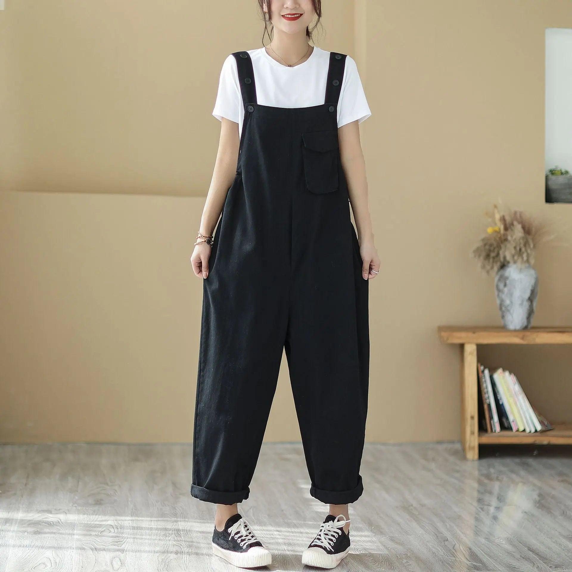 High Waist Slimming Large Size Loose Casual Solid Color Workwear Straight Jumpsuit cj