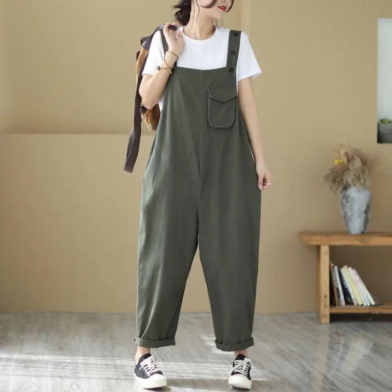 High Waist Slimming Large Size Loose Casual Solid Color Workwear Straight Jumpsuit cj
