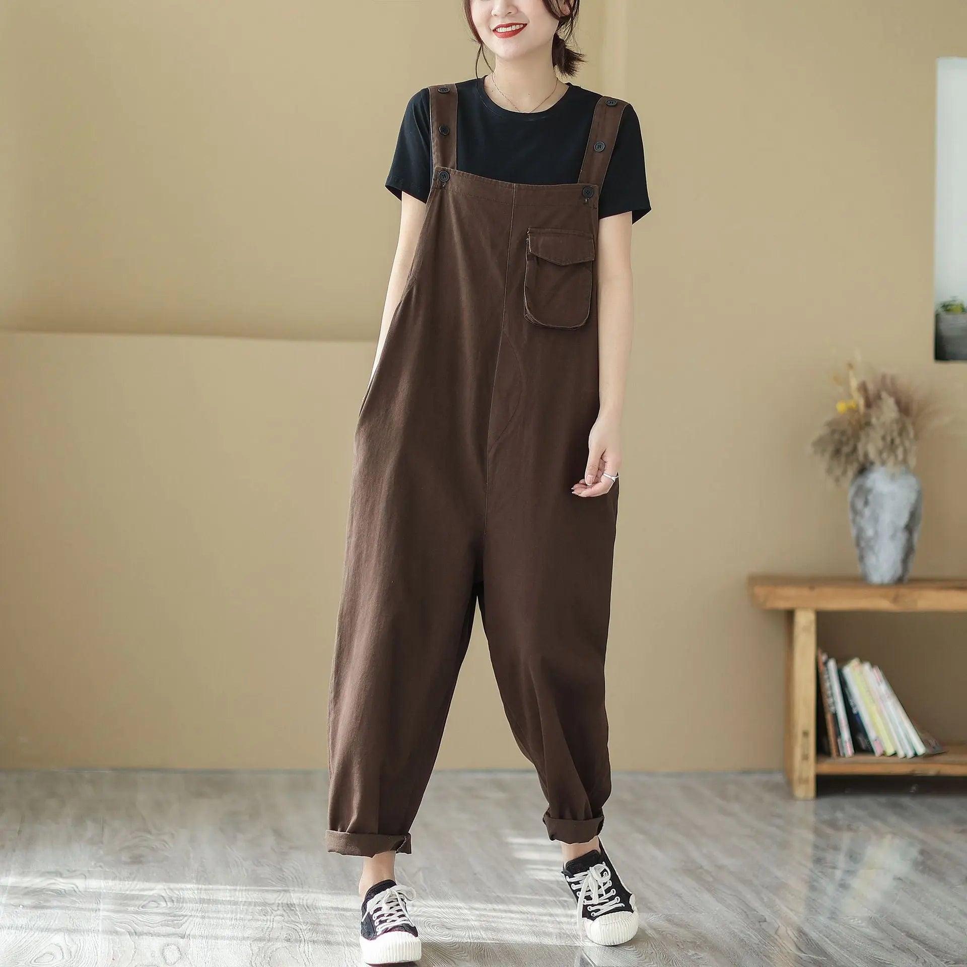 High Waist Slimming Large Size Loose Casual Solid Color Workwear Straight Jumpsuit cj