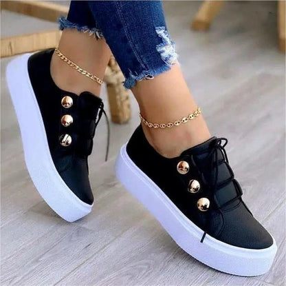 Lace-up Flats Sneakers Women Rivet Casual Shoes cj