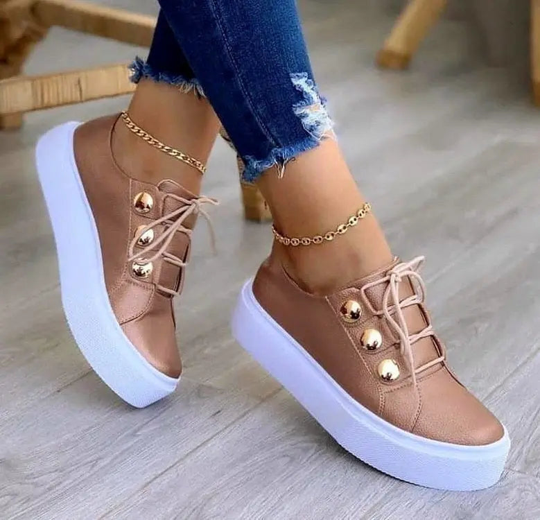 Lace-up Flats Sneakers Women Rivet Casual Shoes cj