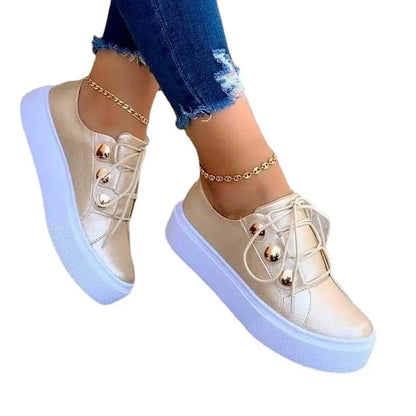 Lace-up Flats Sneakers Women Rivet Casual Shoes cj