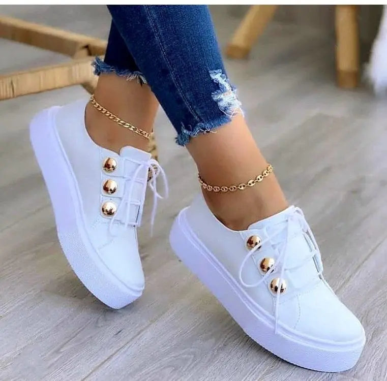 Lace-up Flats Sneakers Women Rivet Casual Shoes cj