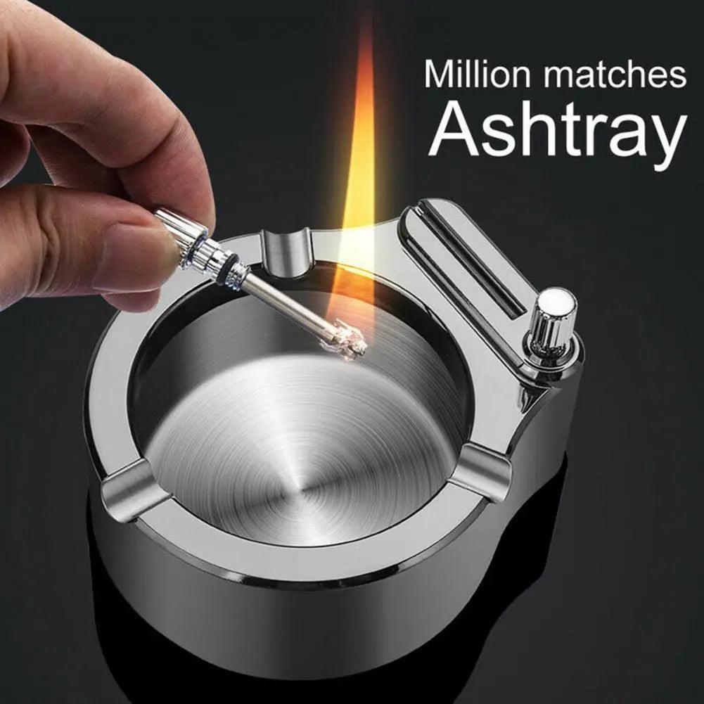 Large Cigarette Ashtray With Permanent Match Lighter Fancy Metal Ash Tray Set For Weed Cool Ashtrays For Cigars Outdoor Indoor Decor In Home Office cj
