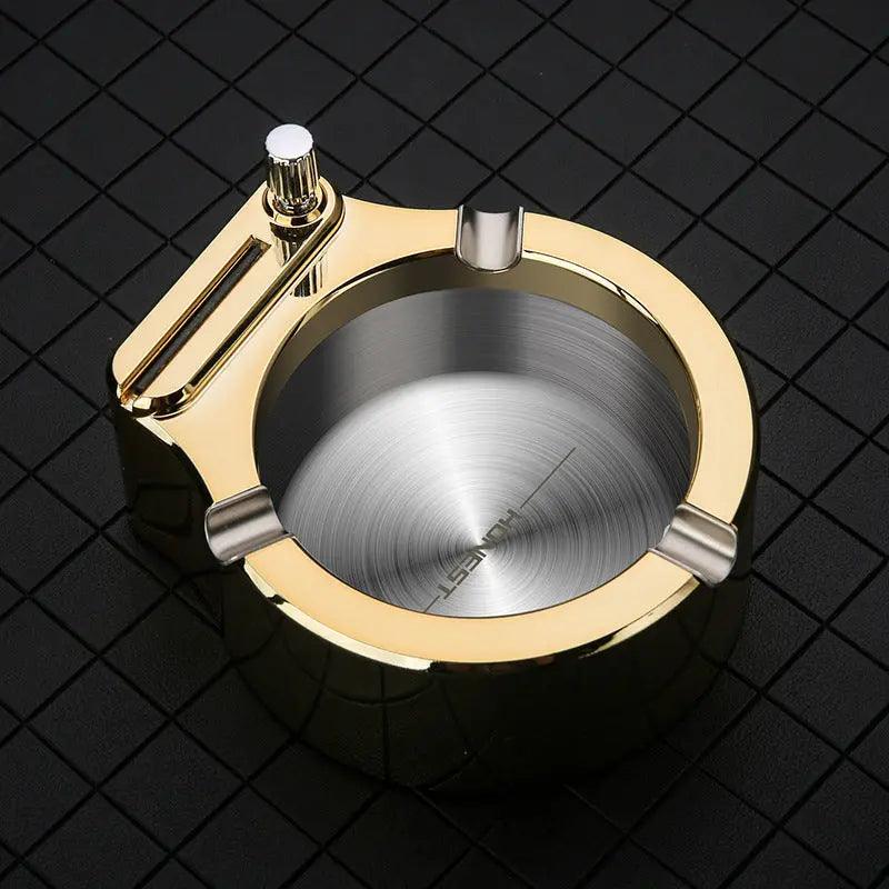 Large Cigarette Ashtray With Permanent Match Lighter Fancy Metal Ash Tray Set For Weed Cool Ashtrays For Cigars Outdoor Indoor Decor In Home Office cj