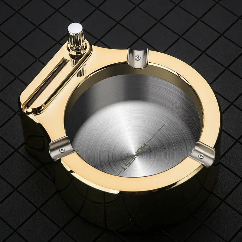 Large Cigarette Ashtray With Permanent Match Lighter Fancy Metal Ash Tray Set For Weed Cool Ashtrays For Cigars Outdoor Indoor Decor In Home Office cj