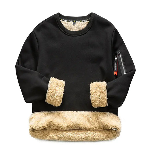 Men's Round Neck Plus Velvet Padded Lamb Velvet Pullover Sweater cj