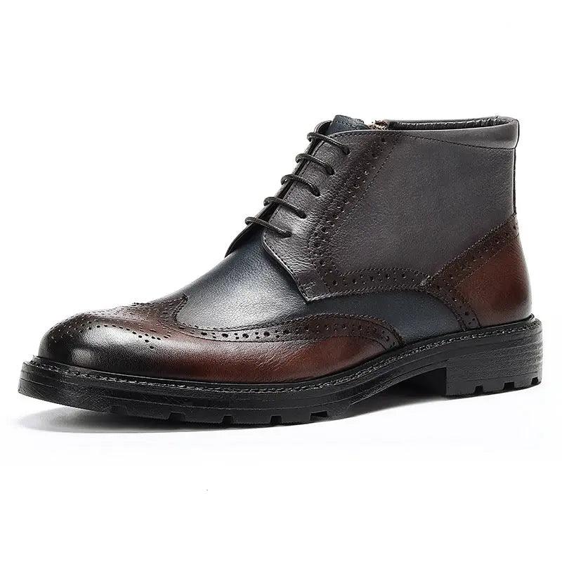 Mens Leather Vintage Color Blocking Brogue Carved Boots cj