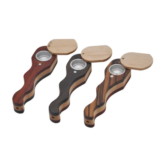 Metal Pipe, Free Style Slide Holder, Snake-shaped Personality Briar Pipe, Solid Wood Log Color Small Pipe cj