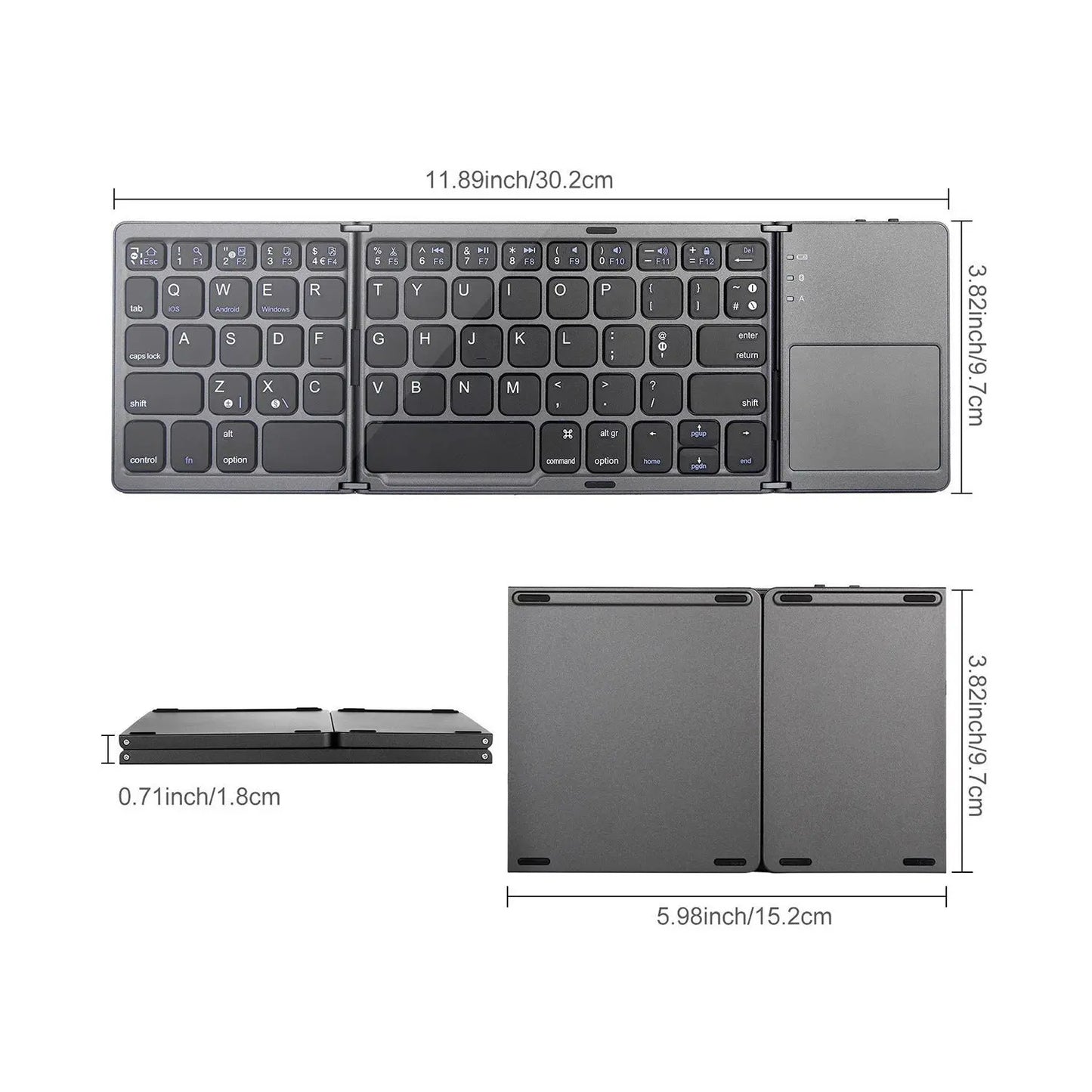 Mini Tri-fold Bluetooth Keyboard For Mobile Phone Computer Portable Wireless Thin Touch Universal Shop with Vanny