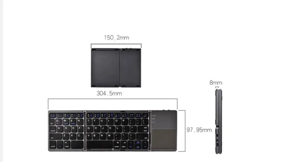 Mini Tri-fold Bluetooth Keyboard For Mobile Phone Computer Portable Wireless Thin Touch Universal Shop with Vanny