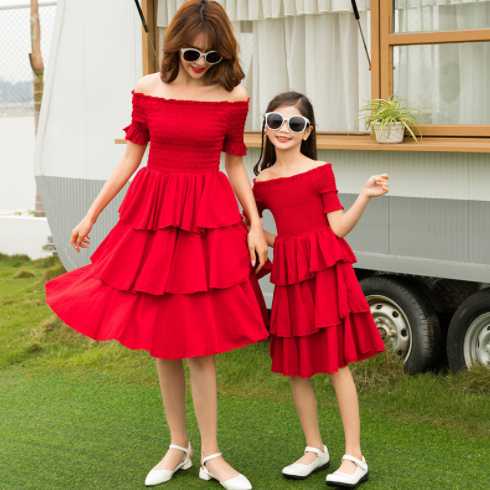 Mother-daughter Matching Outfit Western Style Summer Red Dress cj
