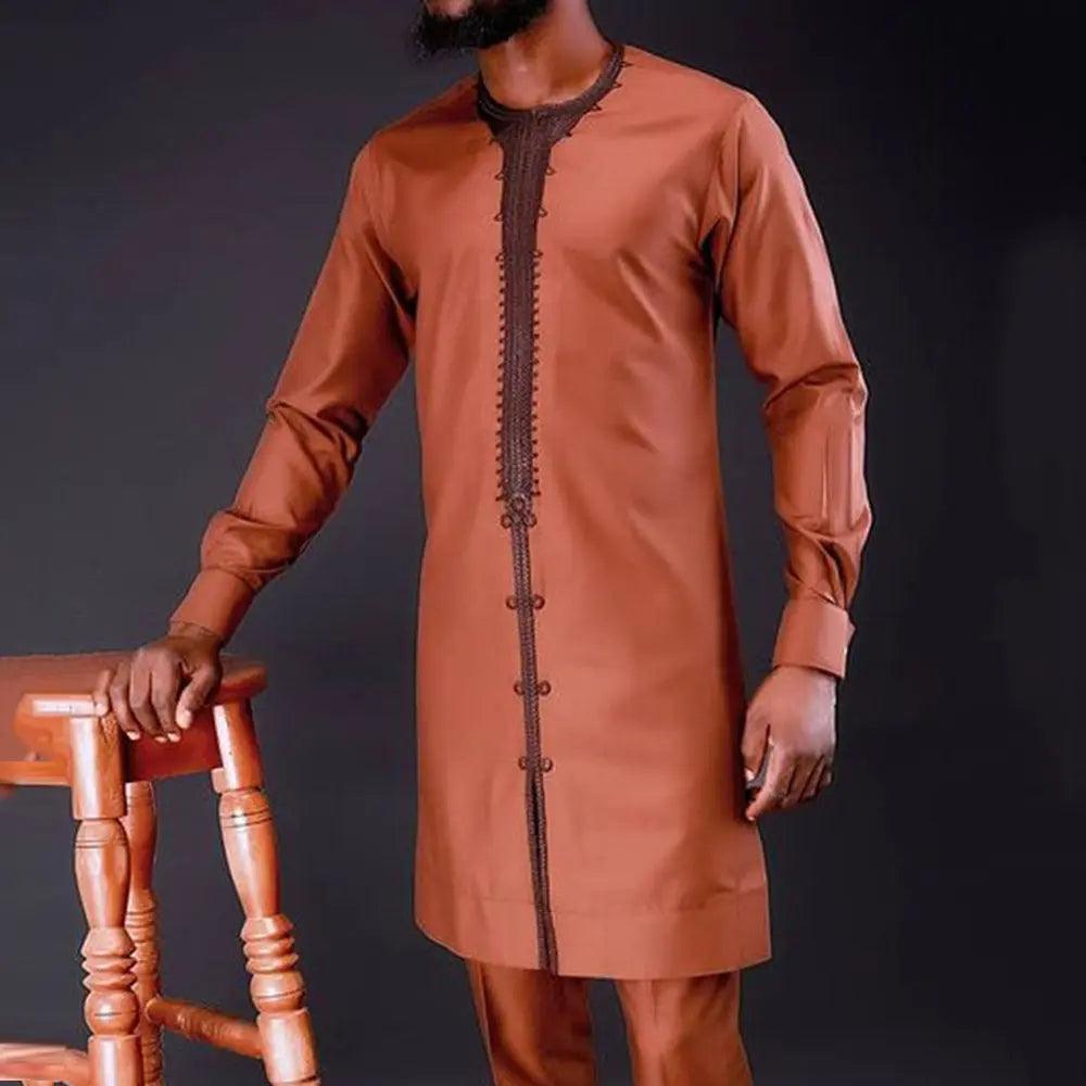 New African Ethnic Style Men's 2 Piece White Suit cj