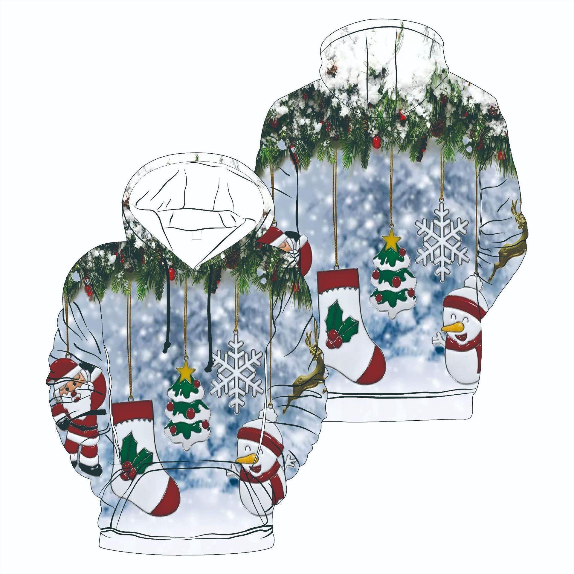 Men's And Women's Fashion Christmas Snowman Hooded 3D Printed Sweater cj