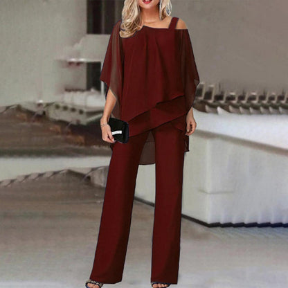 Solid Color Loose Batwing Sleeve Trousers Irregular Suit