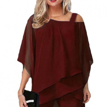 Solid Color Loose Batwing Sleeve Trousers Irregular Suit