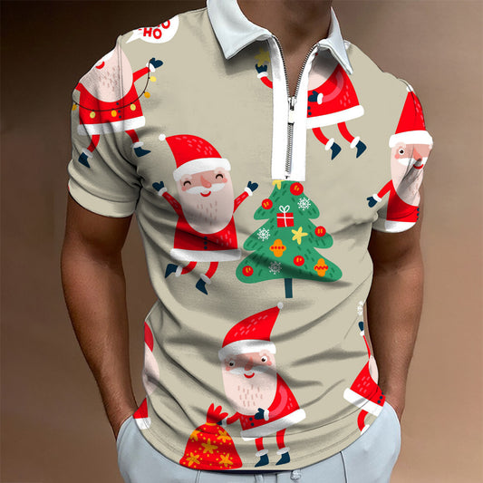 Christmas Series Lapel New Casual Short Sleeve cj