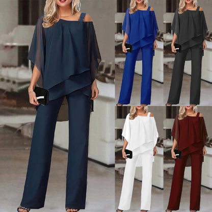 Solid Color Loose Batwing Sleeve Trousers Irregular Suit