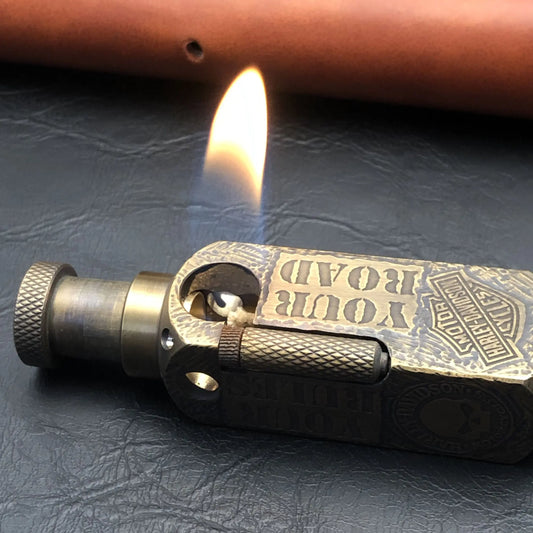Pipe Kerosene Lighter Handmade Brass Hand Carved cj
