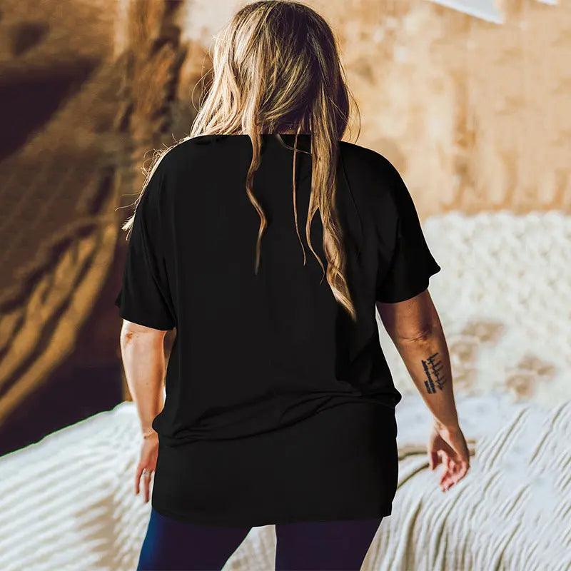 Plus Size Women's Pullover Summer Solid Color Round Neck Short Sleeves T-shirt cj