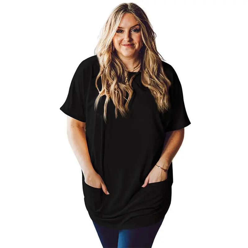 Plus Size Women's Pullover Summer Solid Color Round Neck Short Sleeves T-shirt cj