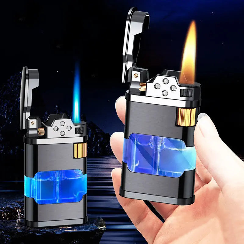 Retro Direct-fire Aerated Lighter Transparent Oil Bin Lighter With Light cj