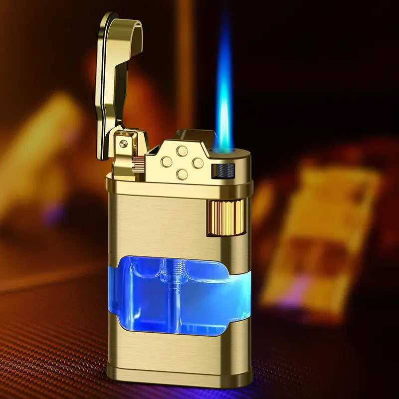 Retro Direct-fire Aerated Lighter Transparent Oil Bin Lighter With Light cj