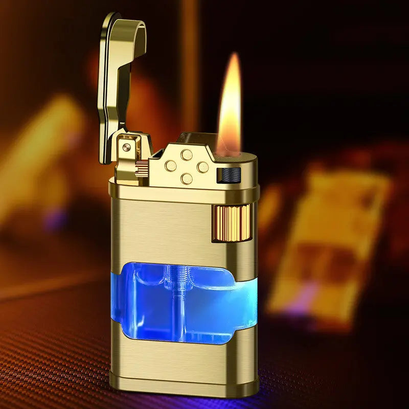 Retro Direct-fire Aerated Lighter Transparent Oil Bin Lighter With Light cj