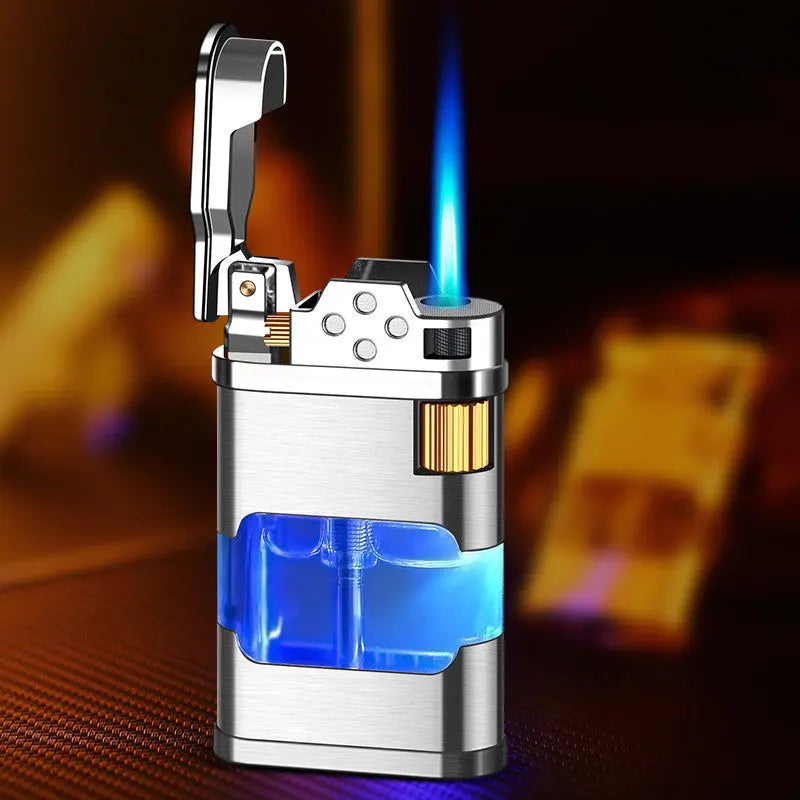 Retro Direct-fire Aerated Lighter Transparent Oil Bin Lighter With Light cj