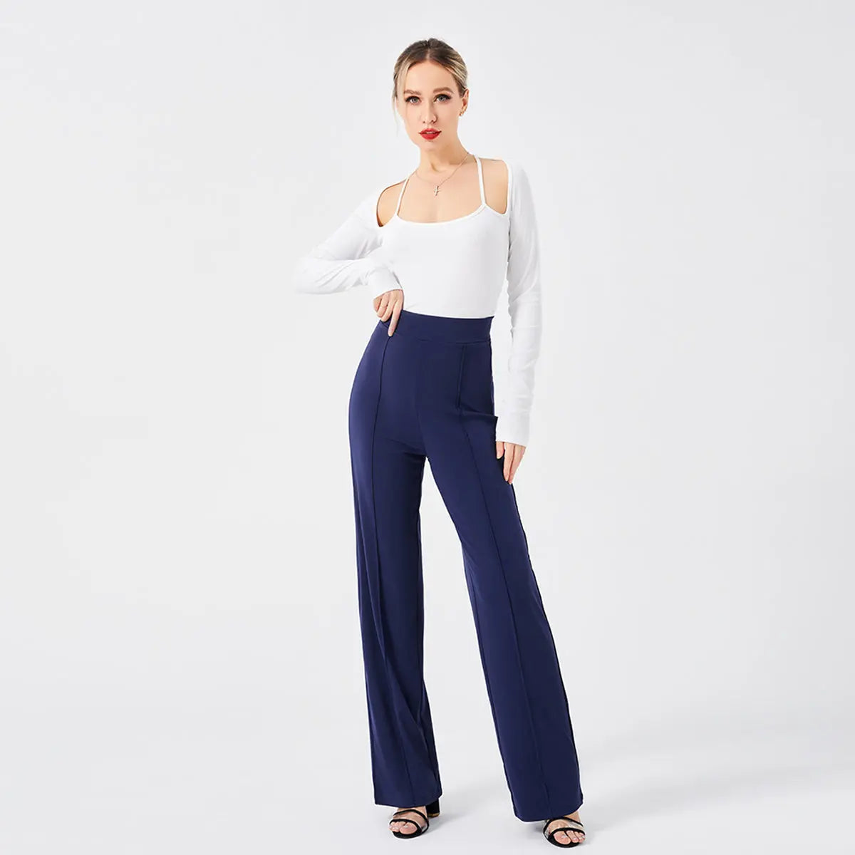 Solid Color Casual Pants Slim, High-waisted Bell Bottoms cj