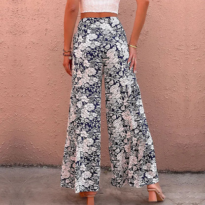 Summer New Women's Printed High-waisted Bootcut Pants cj