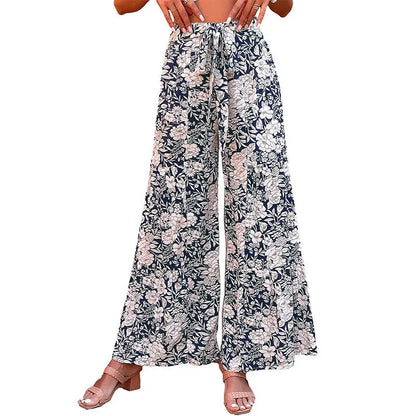 Summer New Women's Printed High-waisted Bootcut Pants cj