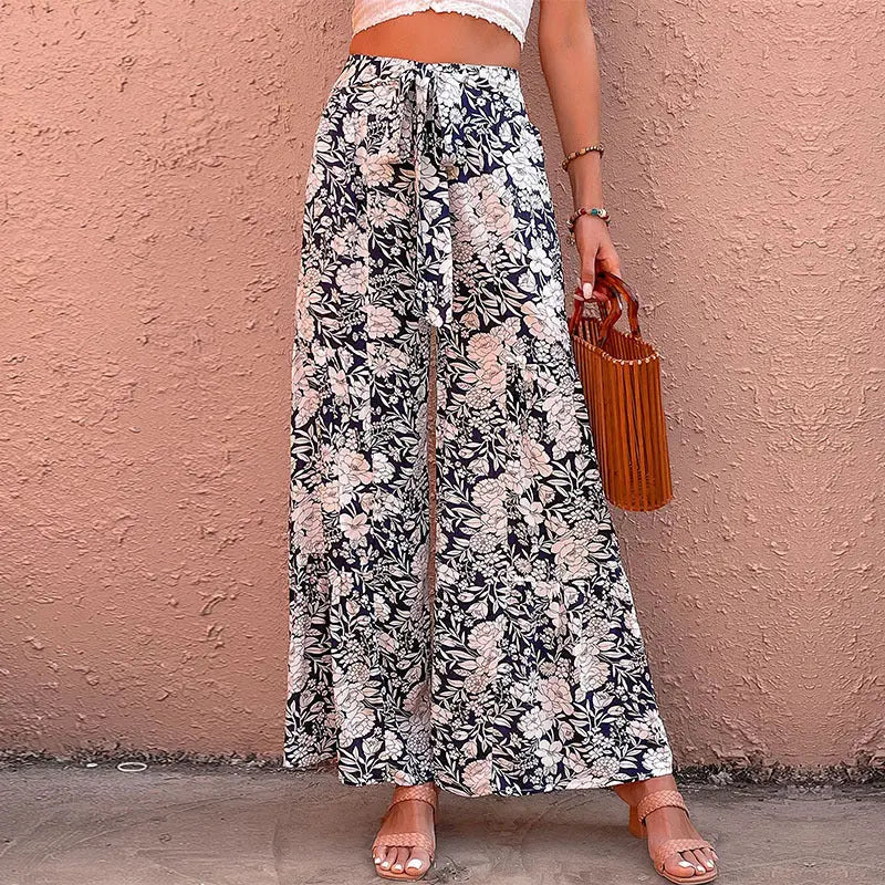 Summer New Women's Printed High-waisted Bootcut Pants cj