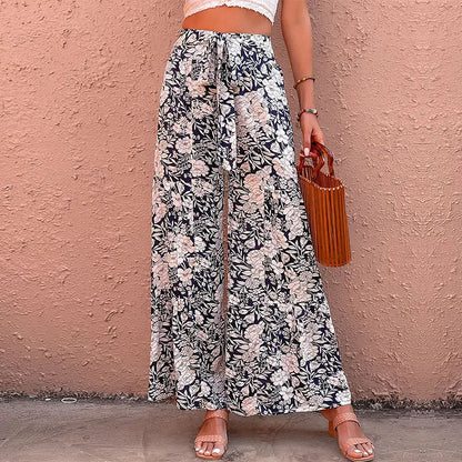 Summer New Women's Printed High-waisted Bootcut Pants cj