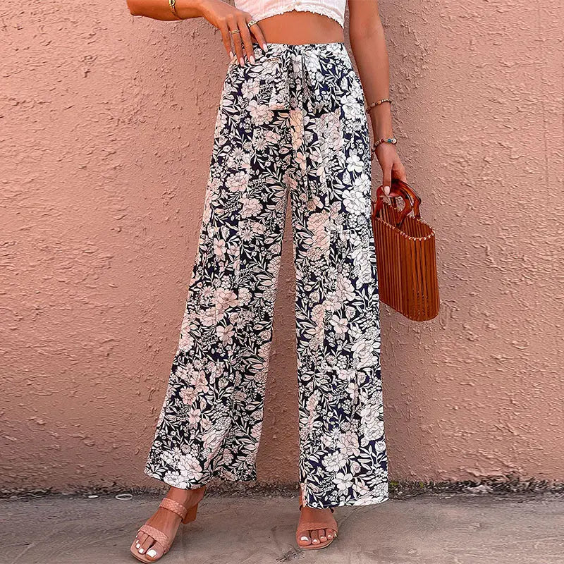 Summer New Women's Printed High-waisted Bootcut Pants cj