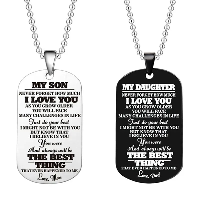 To My Daughter Son Black Silver Stainless Steel Dog Tags Necklace cj