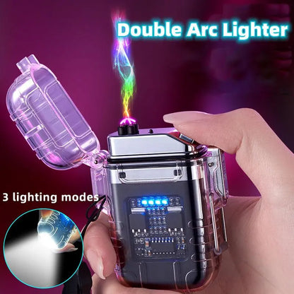 Transparent Shell Double Arc Lighter  Waterproof And Windproof Outdoor Lighter Lighting Multi-purpose Electronic Cigarette Lighter cj