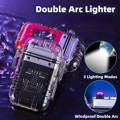 Transparent Shell Double Arc Lighter  Waterproof And Windproof Outdoor Lighter Lighting Multi-purpose Electronic Cigarette Lighter cj