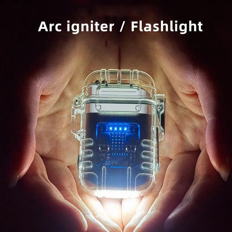Transparent Shell Double Arc Lighter  Waterproof And Windproof Outdoor Lighter Lighting Multi-purpose Electronic Cigarette Lighter cj