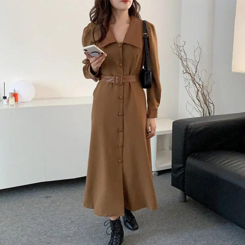 Waist Slim Bubble Sleeve Dress Woman cj